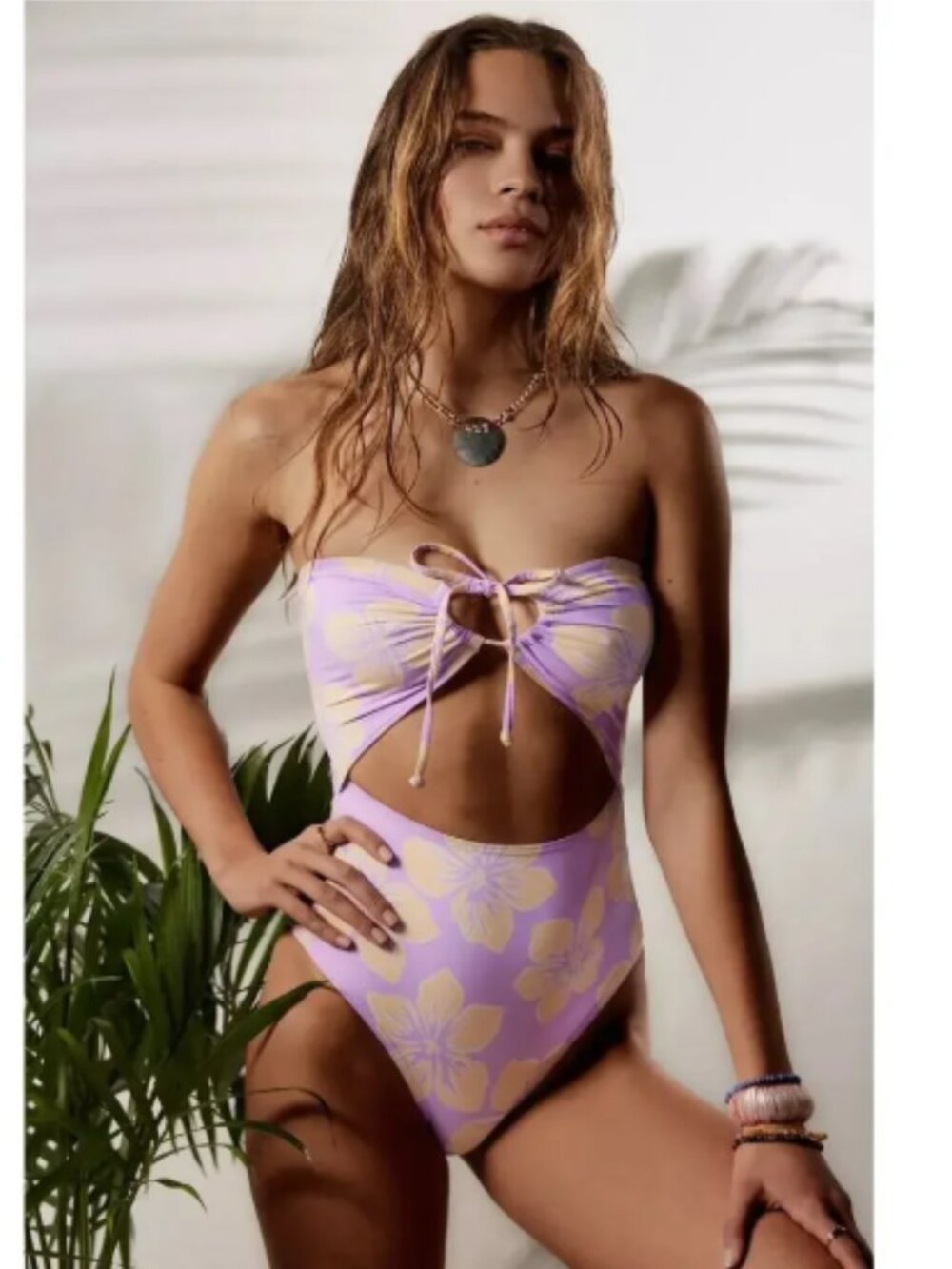 Billabong Catch The Sun Drew Lilac Purple Floral One Piece Swimsuit Size Small